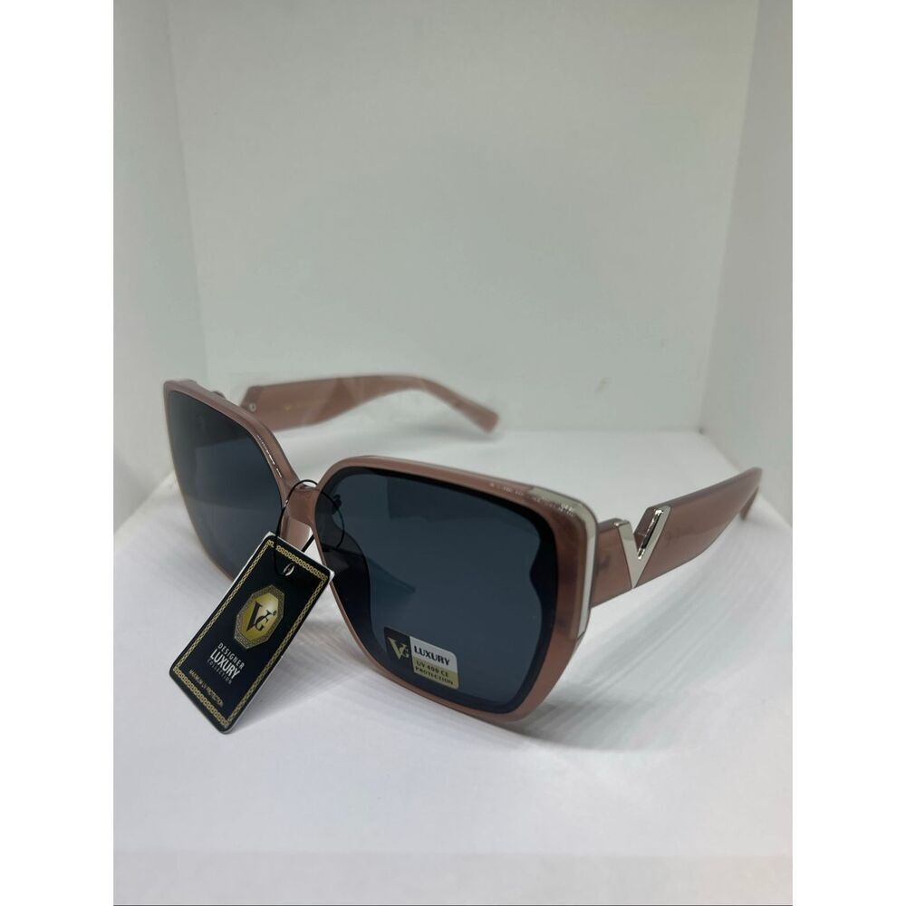 VG Luxury Oversized Mauve Sunglasses Gold V Accent UV400 Designer Style
